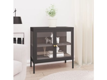 vidaXL Komoda antracitová 70x35x70 cm oceľ a sklo