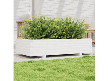 vidaXL Záhradný kvetináč biely 110x60x26,5 cm borovicový masív