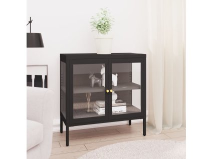vidaXL Komoda čierna 70x35x70 cm oceľ a sklo