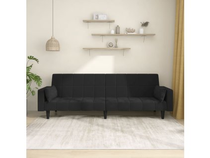 vidaXL 2-miestna rozkladacia pohovka s 2 vankúšmi, čierna, zamat