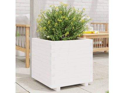 vidaXL Záhradný kvetináč biely 50x50x49,5 cm masívna borovica