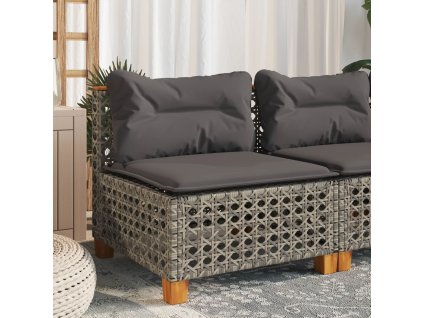 vidaXL Záhradná pohovka bez opierok rúk s vankúšmi sivá polyratanová