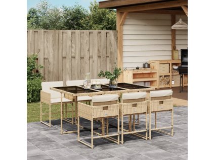 vidaXL 7-dielna záhradná jedálenská súprava a vankúše béžová polyratan