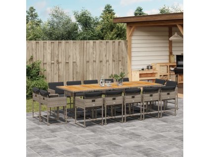 vidaXL 15-dielna záhrad. jedálenská súprava s vankúšmi sivá polyratan