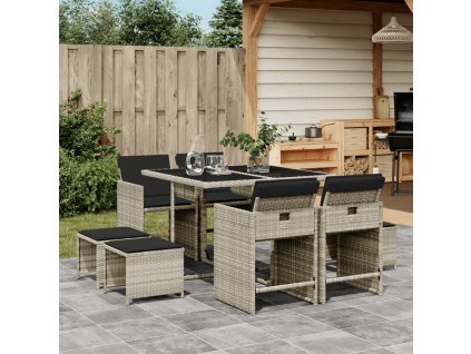 vidaXL 9-dielna záhradná jedálenská súprava s vankúšmi sivá polyratan