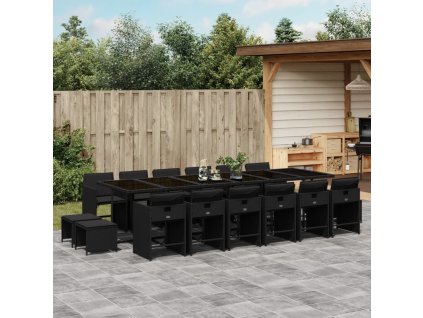 vidaXL 17-dielna záhr. jedálenská súprava s vankúšmi čierna polyratan