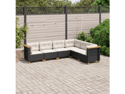 vidaXL 6-dielna záhradná súprava pohoviek s vankúšmi čierna polyratan