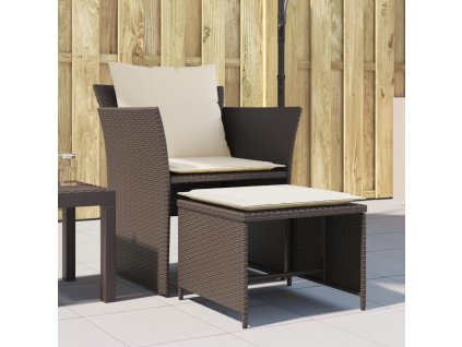 vidaXL Záhradná stolička s taburetkou hnedá polyratan