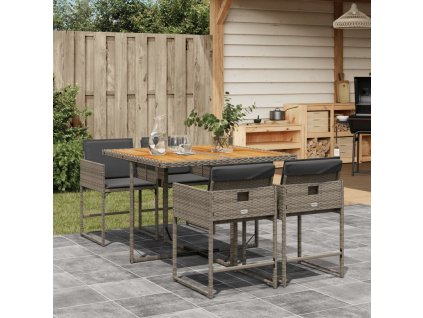vidaXL 5-dielna záhradná jedálenská sada s podložkami sivá polyratan
