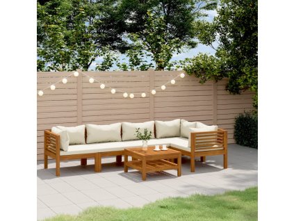 vidaXL 6-dielny záhradný sedací set a krémové podložky akáciový masív
