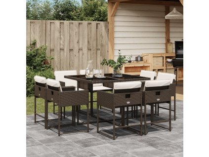vidaXL 9-dielna záhradná jedálenská súprava s vankúšmi hnedá polyratan