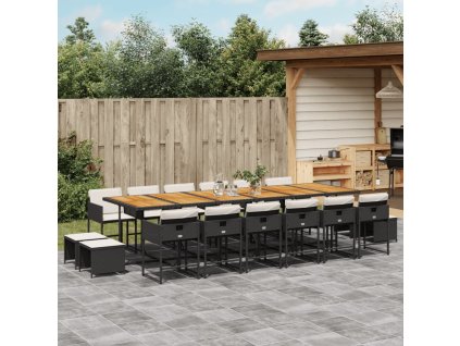 vidaXL 17-dielna záhr. jedálenská súprava s vankúšmi čierna polyratan