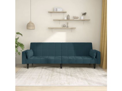 vidaXL 2-miestna rozkladacia pohovka s 2 vankúšmi, modrá, zamat