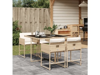 vidaXL 5-dielna záhradná jedálenská súprava a vankúše béžová polyratan