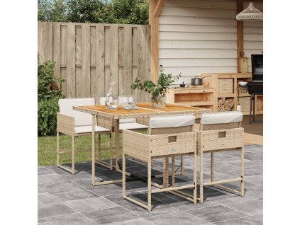 vidaXL 5-dielna záhradná jedálenská súprava a vankúše béžová polyratan