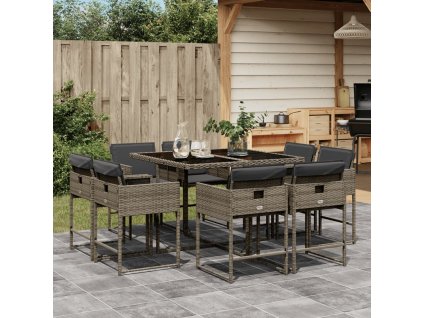 vidaXL 9-dielna záhradná jedálenská sada s podložkami sivá polyratan