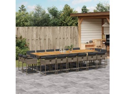 vidaXL 17-dielna záhradná jedálenská súprava s vankúšmi sivá polyratan