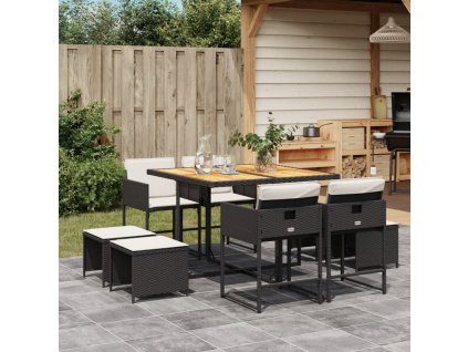 vidaXL 9-dielna záhradná jedálenská sada s vankúšmi čierna polyratan