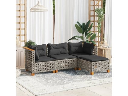 vidaXL 4-dielna záhradná sedacia súprava a vankúše polyratan sivá