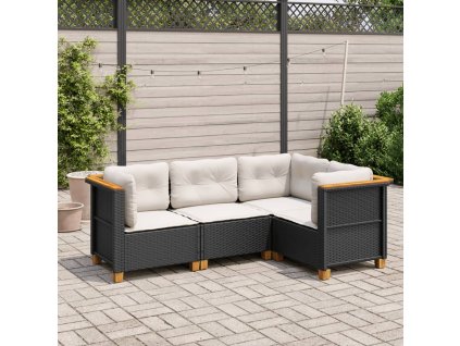 vidaXL 4-dielna záhradná sedacia súprava s podložkami čierna polyratan