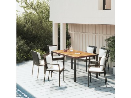 vidaXL 5-dielna záhradná jedálenská súprava a vankúše čierna polyratan