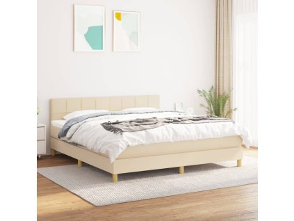 vidaXL Posteľný rám boxspring s matracom krémový 160x200 cm látka