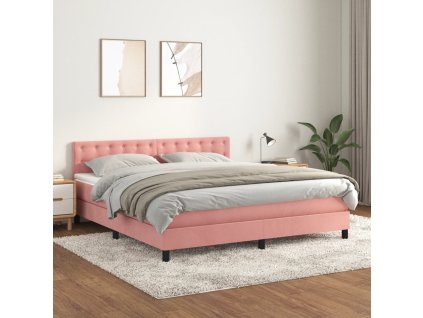 vidaXL Posteľný rám boxsping s matracom ružový 160x200 cm zamat
