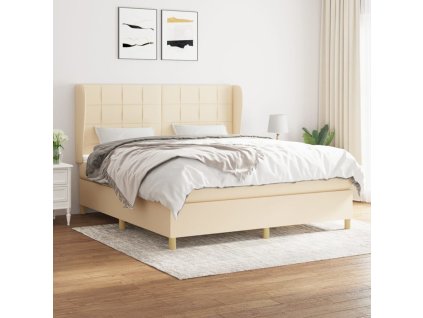 vidaXL Posteľný rám boxspring s matracom krémový 160x200 cm látka