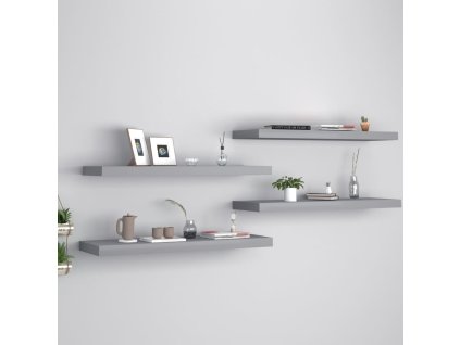 vidaXL Plávajúce nástenné police 4 ks, sivé 80x23,5x3,8 cm, MDF