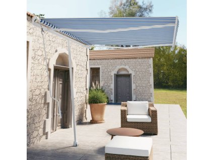 vidaXL Samostatne stojaca automatická markíza 300x250 cm modro-biela