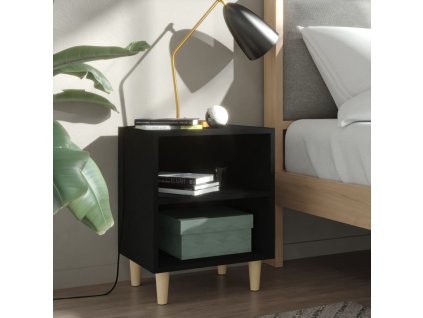 vidaXL Nočné stolíky 2 ks nohy z masívneho dreva čierne 40x30x50 cm
