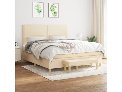 vidaXL Posteľný rám boxspring s matracom krémový 180x200 cm látka