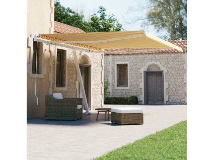 vidaXL Voľne stojaca ručne zaťahovacia markíza 450x300 cm, žlto biela