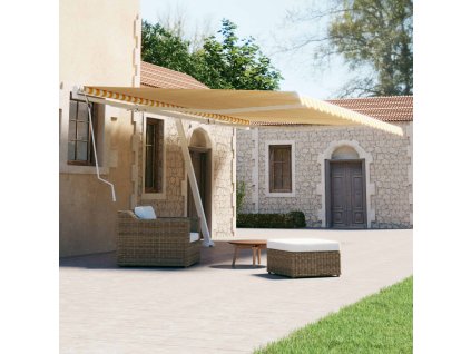 vidaXL Voľne stojaca ručne zaťahovacia markíza 500x300 cm, žlto biela