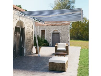 vidaXL Voľne stojaca ručne zaťahovacia markíza 400x350 cm, modro biela