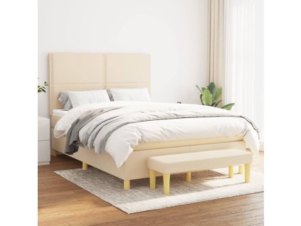 vidaXL Posteľný rám boxspring s matracom krémový 140x200 cm látka