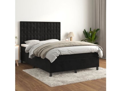 vidaXL Posteľný rám boxspring s matracom čierny 140x200 cm zamat