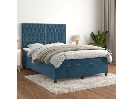 vidaXL Posteľný rám boxsping s matracom tmavomodrý 140x200 cm zamat