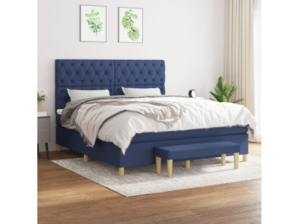 vidaXL Posteľný rám boxspring s matracom modrý 160x200 cm látka