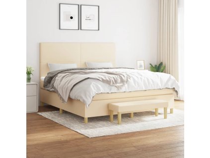 vidaXL Posteľný rám boxspring s matracom krémový 160x200 cm látka