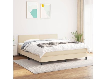 vidaXL Posteľný rám boxspring s matracom krémový 180x200 cm látka