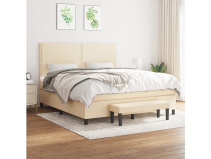 vidaXL Posteľný rám boxspring s matracom krémový 180x200 cm látka