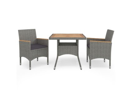 vidaXL 3-dielna záhradná jedálenská súprava sivá polyratan a akáciové drevo