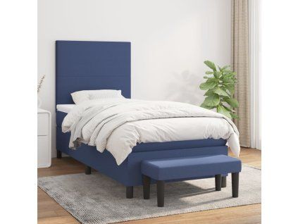 vidaXL Posteľný rám boxspring s matracom modrý 90x190 cm látka