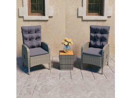 vidaXL 3-dielna záhradná bistro súprava polyratan a akáciové drevo sivá