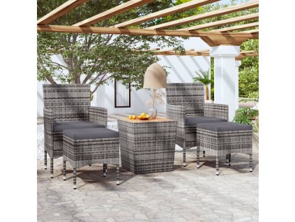 vidaXL 5-dielny záhradný bistro set polyratan a akáciové drevo sivý