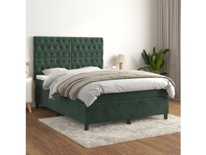 vidaXL Posteľný rám boxsping s matracom tmavozelený 140x200 cm zamat