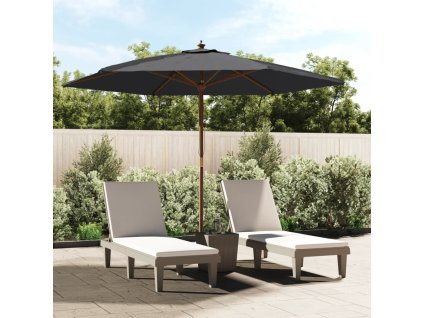 vidaXL Záhradný slnečník s drevenou tyčou čierny 299x240 cm