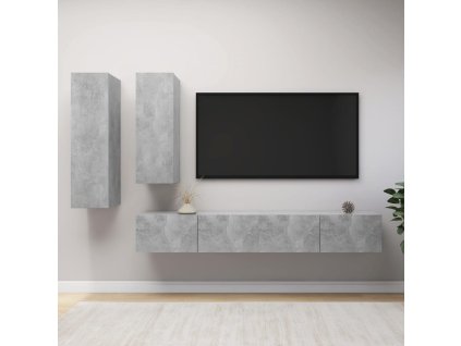 vidaXL 4-dielna súprava TV skriniek betónovo-sivá kompozitné drevo