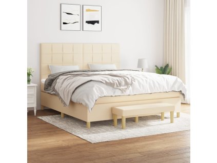 vidaXL Posteľný rám boxspring s matracom krémový 180x200 cm látka